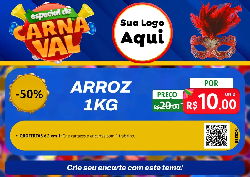 Modelo de Cartaz para Cartaz A4 Horizontal com o tema Especial de Carnaval para Supermercado