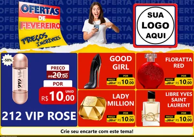 Modelo de Encarte para Encarte A4 Horizontal com o tema Ofertas de Fevereiro - Preços Incríveis para Perfumes