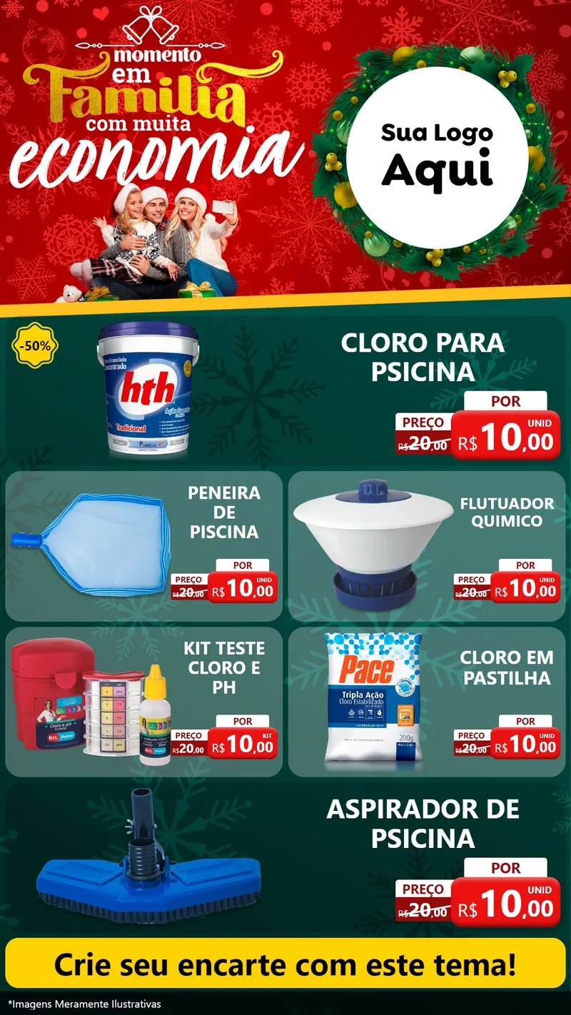 Modelo de TV para TV Vertical com o tema Momento em Família (Natal) para Produtos para Piscina
