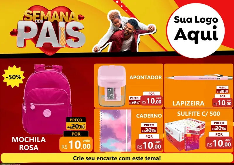 Modelo de Encarte para Encarte A4 Horizontal com o tema Semana Dos Pais para Papelaria