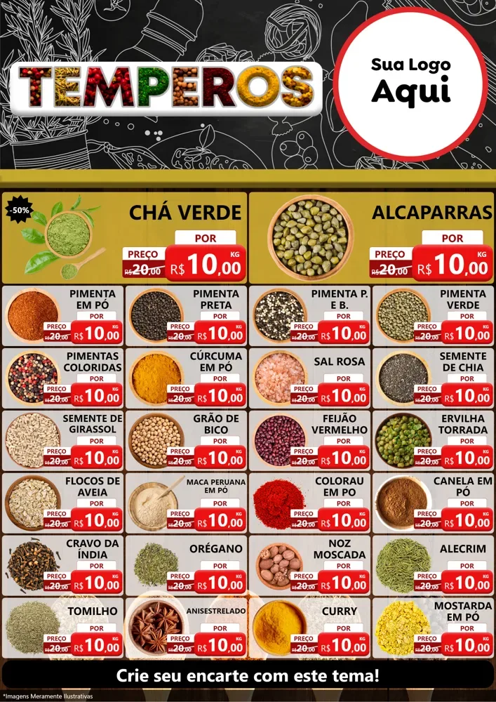 Modelo de Encarte para Encarte A4 Vertical com o tema Temperos para Produtos Naturais