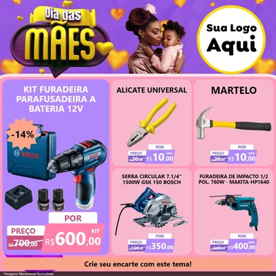 Modelo de Rede Social para Feed Facebook com o tema Dia das Mães para Maquinas e Ferramentas