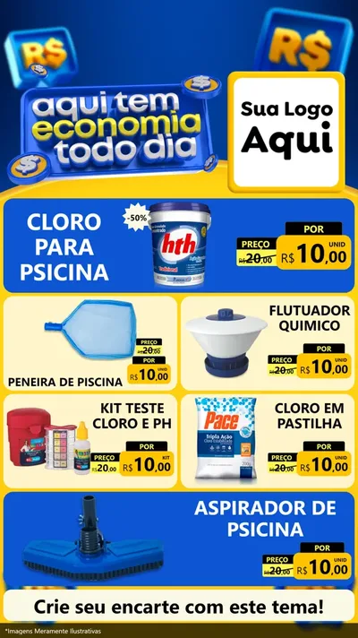 Modelo de TV para TV Vertical com o tema Aqui Tem Economia Todo Dia para Produtos para Piscina