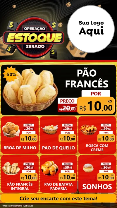 Modelo de Rede Social para Stories com o tema Operação Estoque Zerado para Padaria
