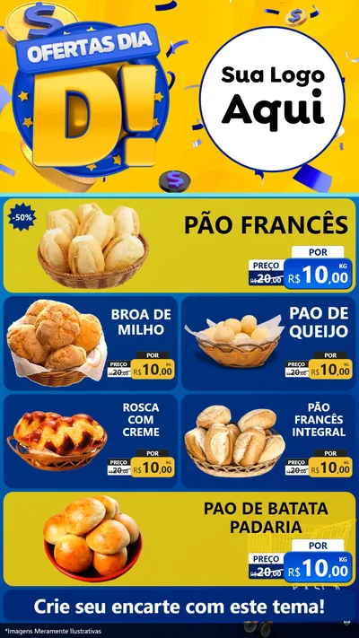 Modelo de TV para TV Vertical com o tema Ofertas Dia D para Padaria