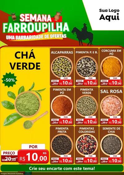 Modelo de Encarte para Encarte A4 Vertical com o tema Semana Farroupilha - Uma Barbaridade de Ofertas para Produtos Naturais