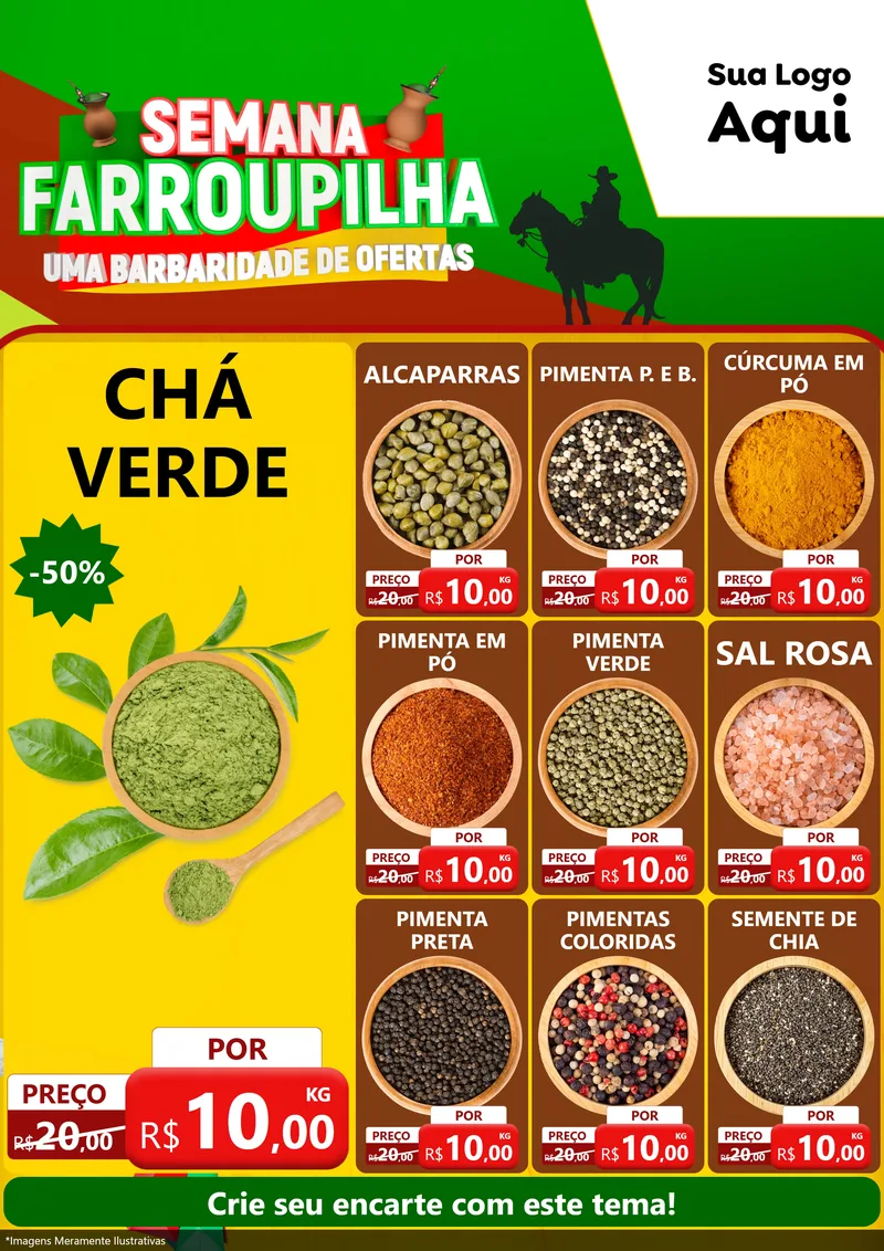 Modelo de Encarte para Encarte A4 Vertical com o tema Semana Farroupilha - Uma Barbaridade de Ofertas para Produtos Naturais