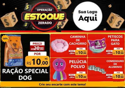 Modelo de Encarte para Encarte A4 Horizontal com o tema Operação Estoque Zerado para Pet Shop