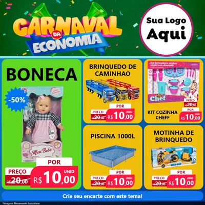 Modelo de Rede Social para Feed Facebook com o tema Carnaval da Economia para Brinquedos
