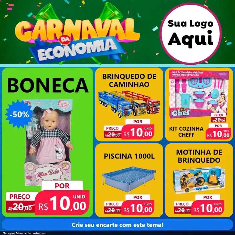 Modelo de Rede Social para Feed Facebook com o tema Carnaval da Economia para Brinquedos