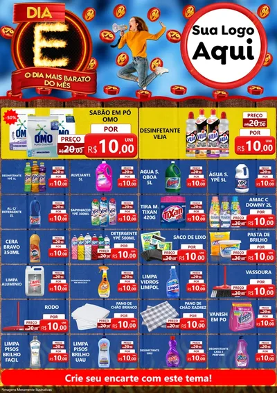 Modelo de Encarte para Encarte A4 Vertical com o tema Dia E - O Dia Mais Barato Do Mês para Produtos de Limpeza