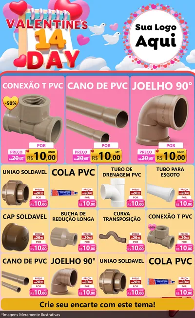 Modelo de Encarte para Encarte Grande com o tema Valentine's Day para Tubos e conexões