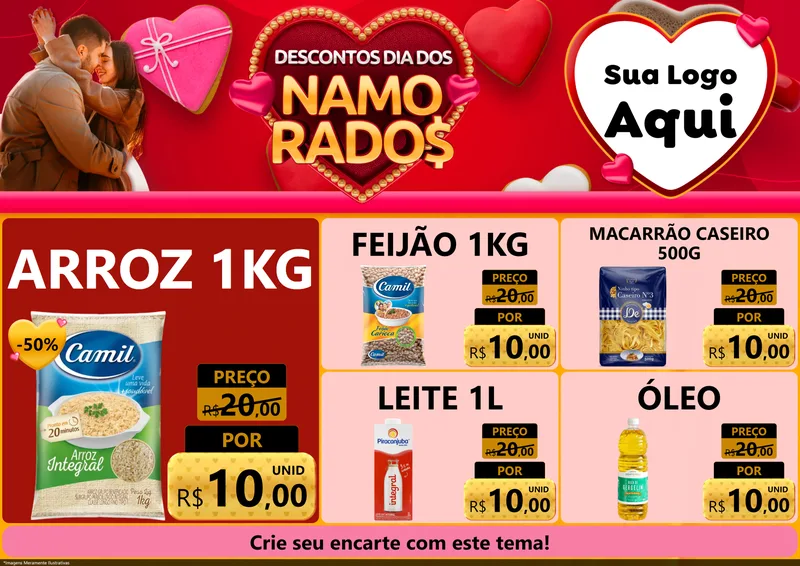 Modelo de Encarte para Encarte A4 Horizontal com o tema Descontos Dia dos Namorados para Supermercado