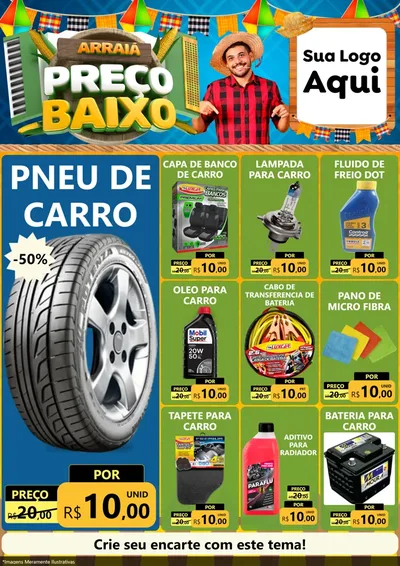 Modelo de Encarte para Encarte A4 Vertical com o tema Arraiá de Preço Baixo - Junina para Auto peças