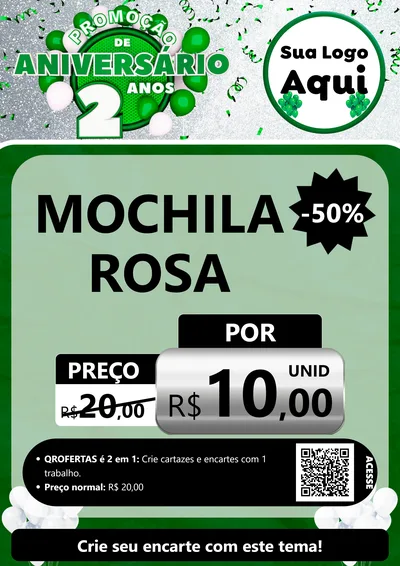 Modelo de Cartaz para Cartaz A4 Vertical com o tema Promoção de Aniversário - 2 Anos para Papelaria