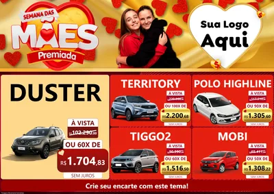 Modelo de Encarte para Encarte A4 Horizontal com o tema Semana das Mães Premiada para Concessionaria de Carros