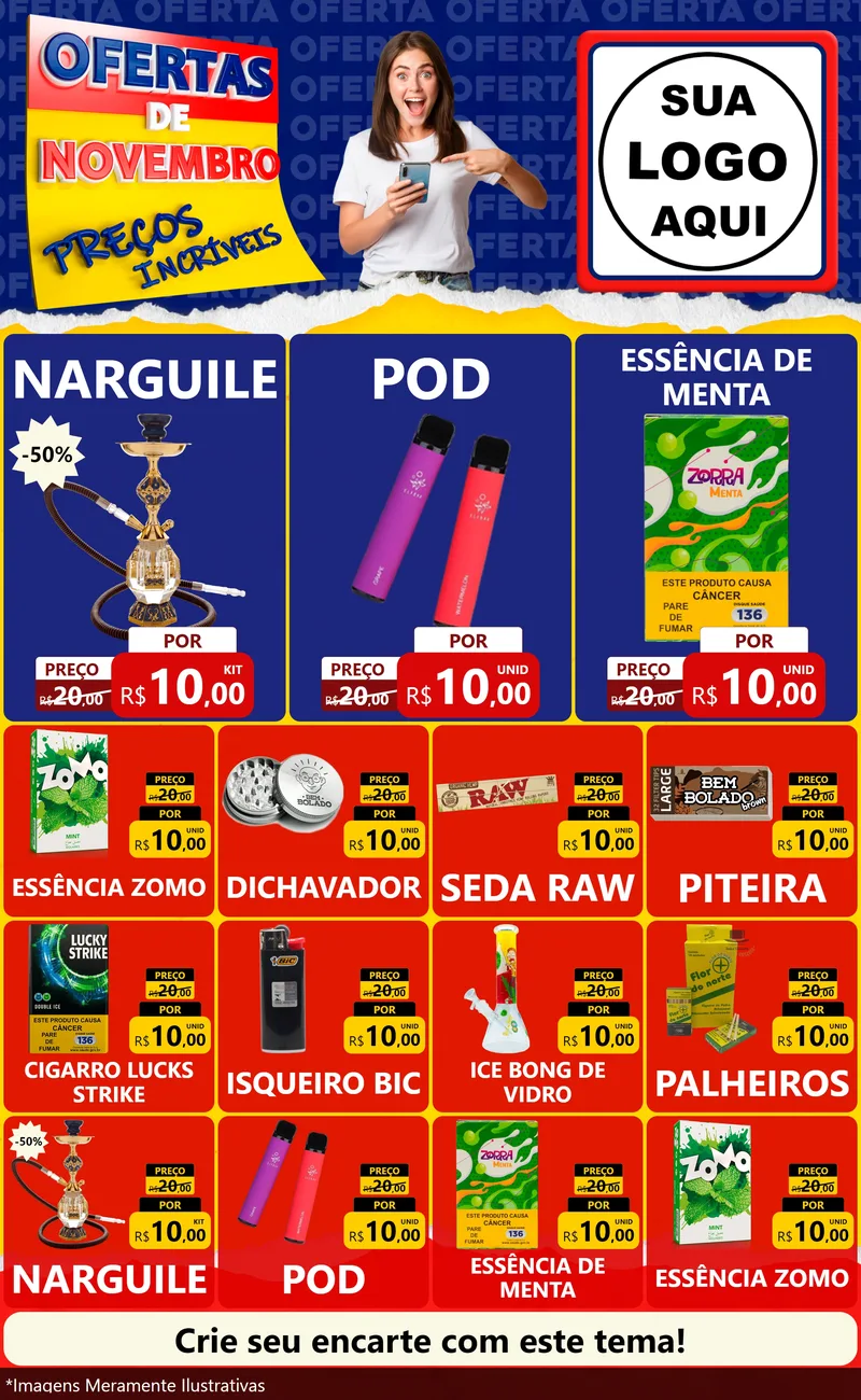 Modelo de Encarte para Encarte Grande com o tema Ofertas de Novembro - Preços Incríveis para Tabacaria