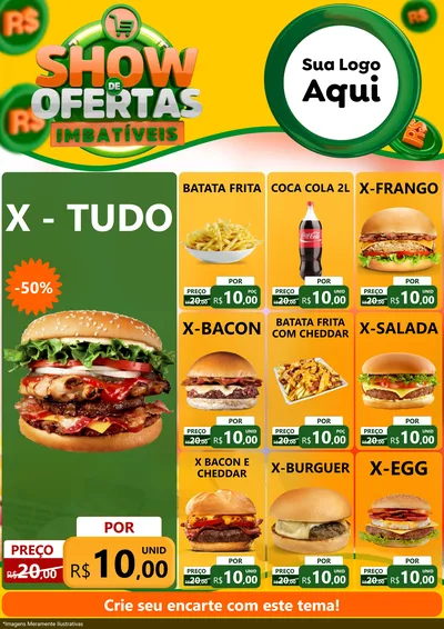 Modelo de Encarte para Encarte A4 Vertical com o tema Show de Ofertas Imbatíveis para Hamburgueria