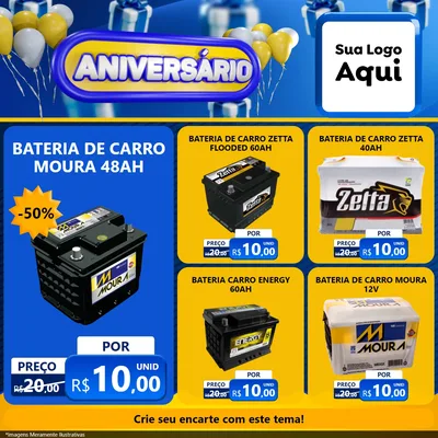 Modelo de Rede Social para Feed Facebook com o tema Aniversário para Baterias Elétricas