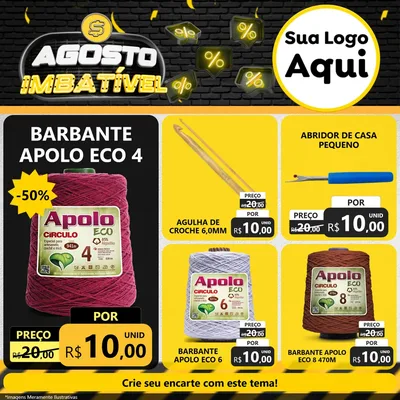 Modelo de Rede Social para Feed Facebook com o tema Agosto Imbatível para Armarinho e Aviamentos