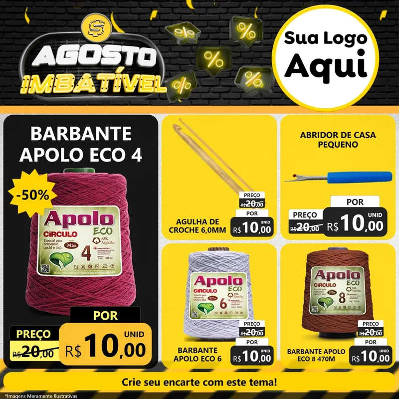 Modelo de Rede Social para Feed Facebook com o tema Agosto Imbatível para Armarinho e Aviamentos
