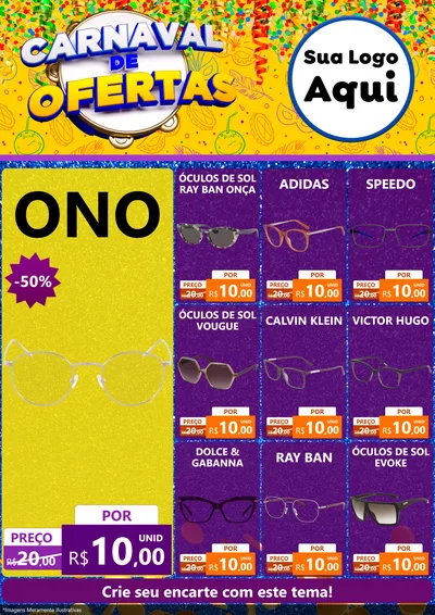 Modelo de Encarte para Encarte A4 Vertical com o tema Carnaval de Ofertas para Óticas