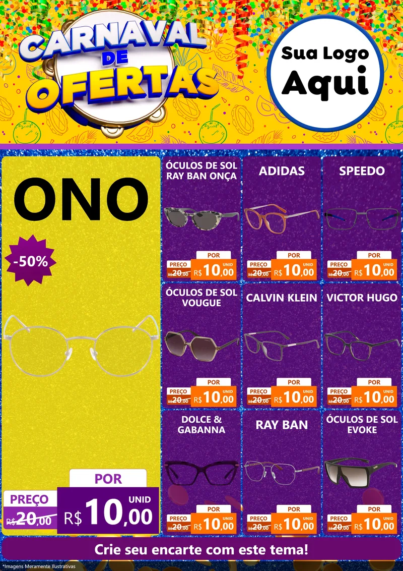 Modelo de Encarte para Encarte A4 Vertical com o tema Carnaval de Ofertas para Óticas