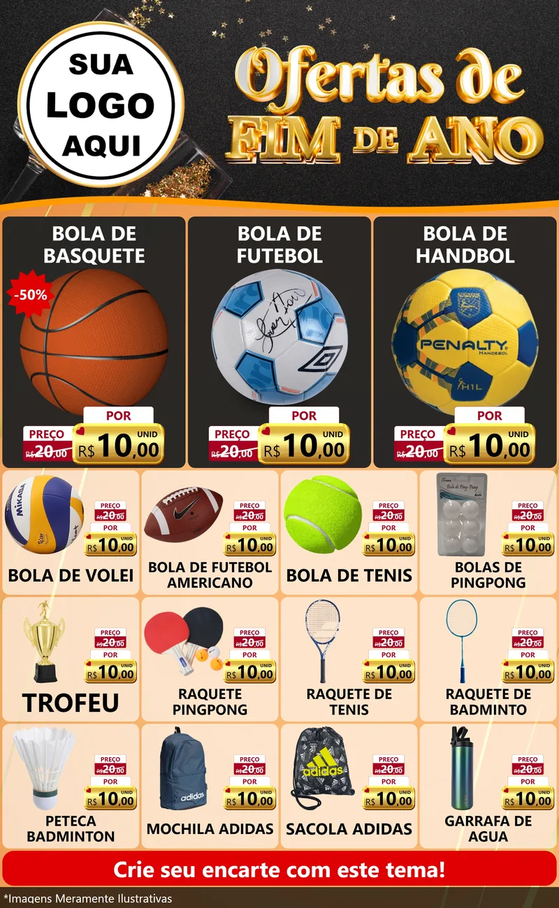 Modelo de Encarte para Encarte Grande com o tema Ofertas de Fim de Ano para Artigos Esportivos