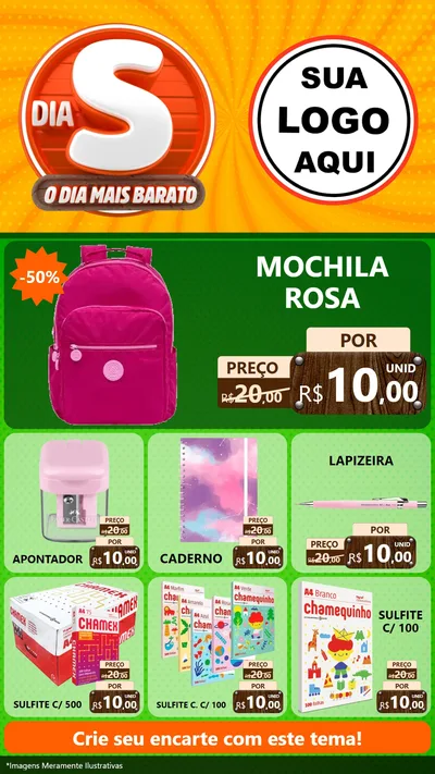 Modelo de Rede Social para Stories com o tema Dia S - O Dia Mais Barato para Papelaria
