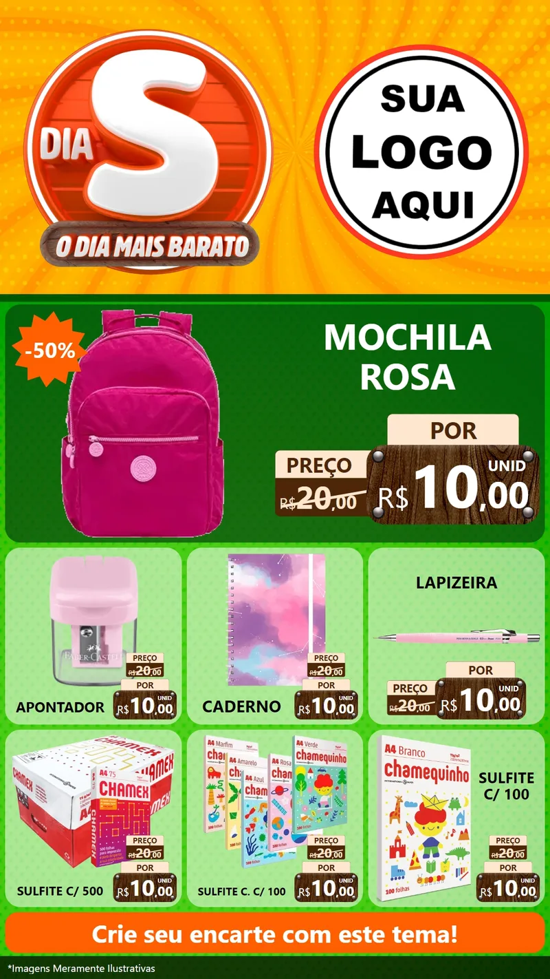 Modelo de Rede Social para Stories com o tema Dia S - O Dia Mais Barato para Papelaria