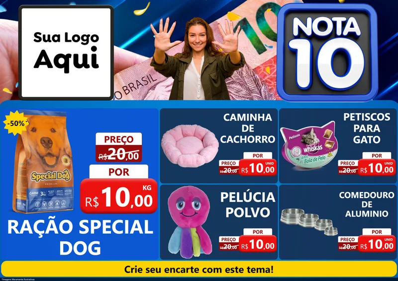 Modelo de Encarte para Encarte A4 Horizontal com o tema Nota 10 para Pet Shop