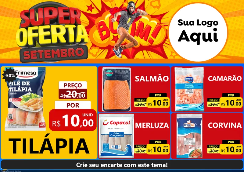 Modelo de Encarte para Encarte A4 Horizontal com o tema Super Oferta Setembro para Peixaria