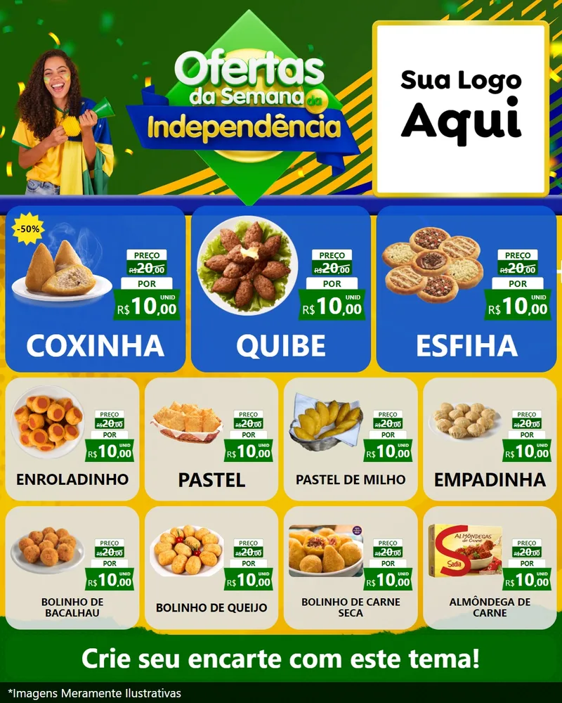 Modelo de Rede Social para Feed Instagram com o tema Ofertas da Semana da Independência para Salgadaria