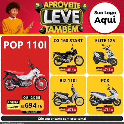 Modelo de Rede Social para Feed Facebook com o tema Aproveite e Leve Também para Concessionaria de Motos