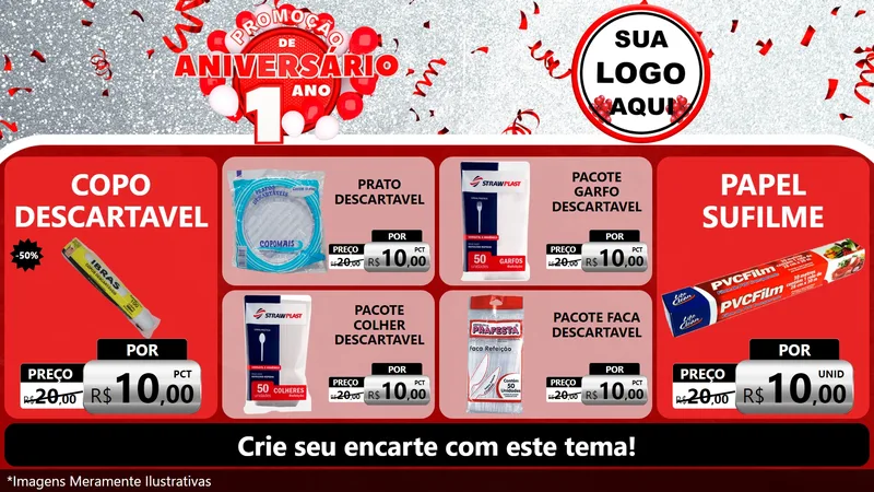 Modelo de TV para TV Horizontal com o tema Promoção de Aniversário - 1 Ano para Embalagens