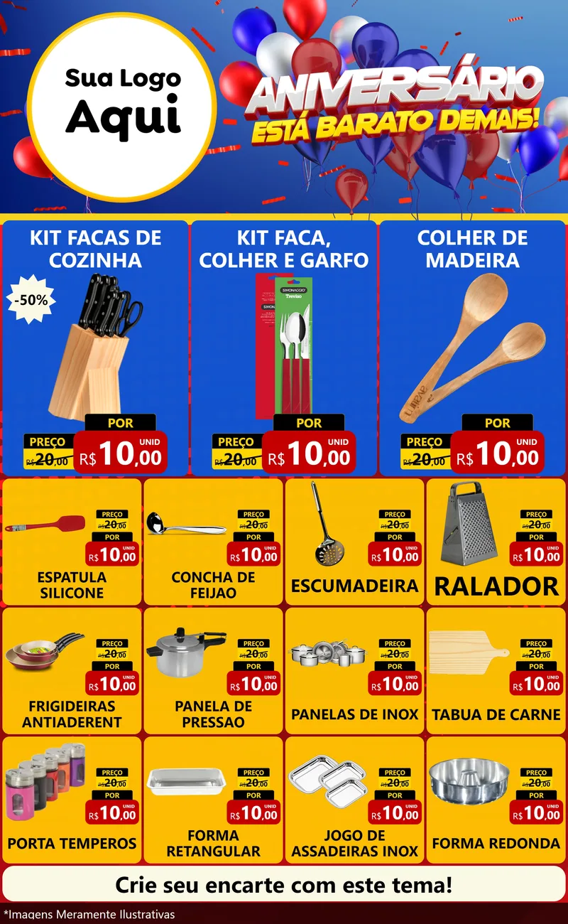 Modelo de Encarte para Encarte Grande com o tema Aniversário para Utilidades Domésticas