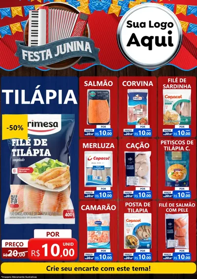 Modelo de Encarte para Encarte A4 Vertical com o tema Festa Junina para Peixaria