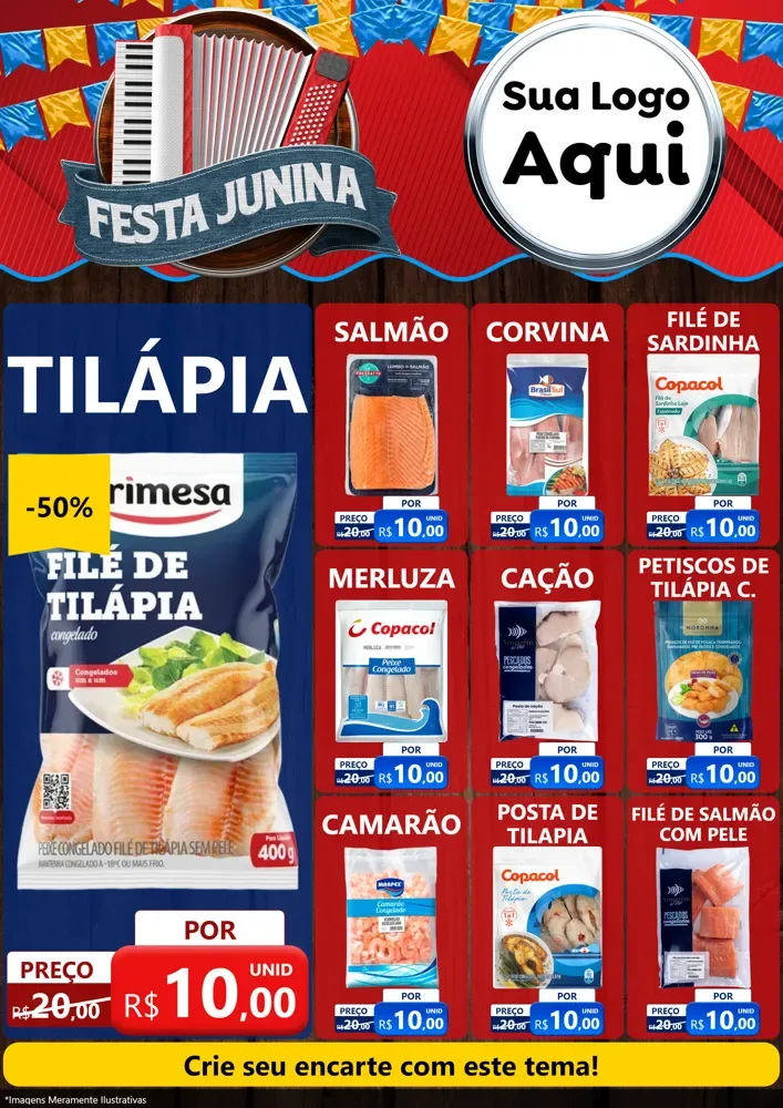 Modelo de Encarte para Encarte A4 Vertical com o tema Festa Junina para Peixaria