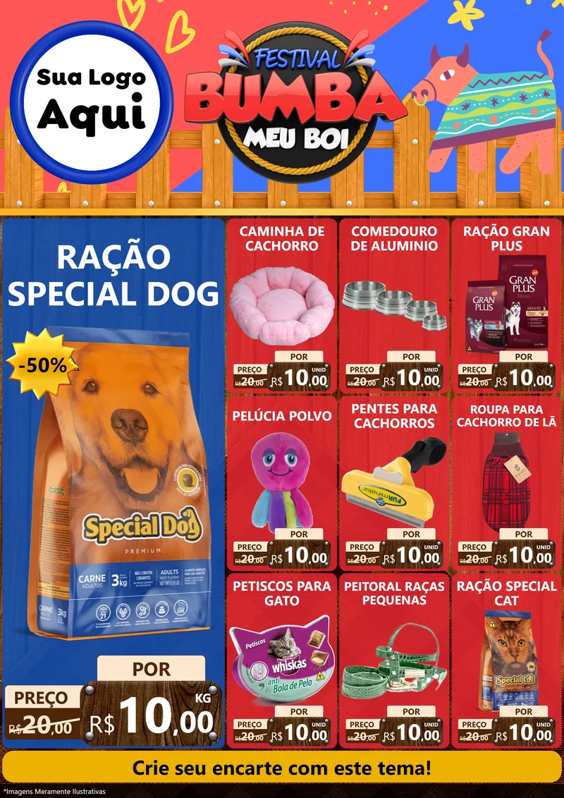 Modelo de Encarte para Encarte A4 Vertical com o tema Festival Bumba Meu Boi para Pet Shop