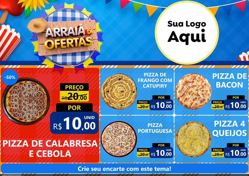 Modelo de Encarte para Encarte A4 Horizontal com o tema Arraiá de Ofertas para Pizzaria