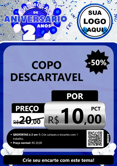 Modelo de Cartaz para Cartaz A4 Vertical com o tema Promoção de Aniversário - 2 Anos para Embalagens