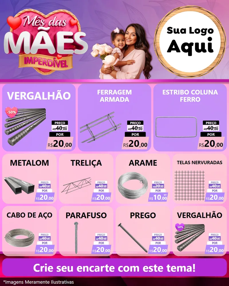 Modelo de Rede Social para Feed Instagram com o tema Mês das Mães Imperdível para Ferragens