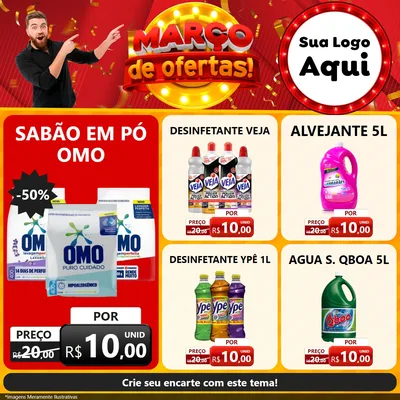 Modelo de Rede Social para Feed Facebook com o tema Março de Ofertas! para Produtos de Limpeza