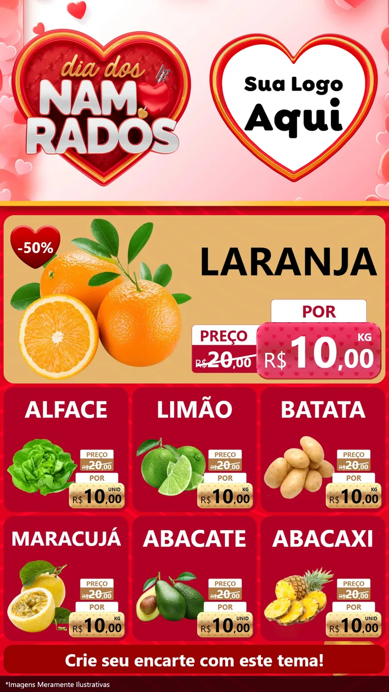 Modelo de Rede Social para Stories com o tema Dia dos Namorados para Hortifrúti