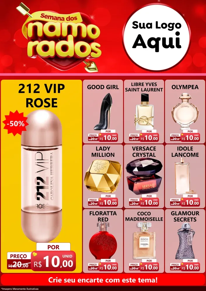 Modelo de Encarte para Encarte A4 Vertical com o tema Semana dos namorados para Perfumes