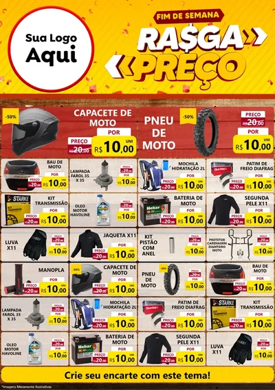 Modelo de Encarte para Encarte A4 Vertical com o tema Fim de Semana Rasga Preços para Moto peças