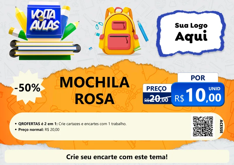 Modelo de Cartaz para Cartaz A4 Horizontal com o tema Volta às Aulas para Papelaria
