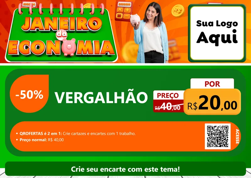 Modelo de Cartaz para Cartaz A4 Horizontal com o tema Janeiro da Economia para Ferragens
