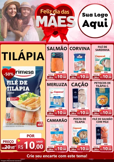 Modelo de Encarte para Encarte A4 Vertical com o tema Feliz Dia Das Mães para Peixaria