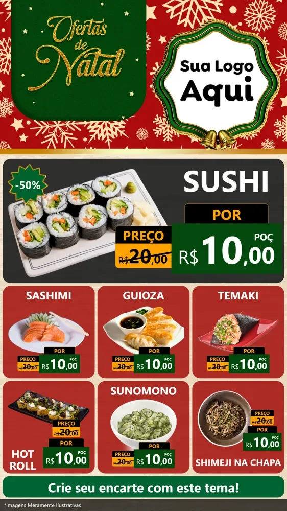 Modelo de Rede Social para Stories com o tema Natal de Ofertas para Comida japonesa